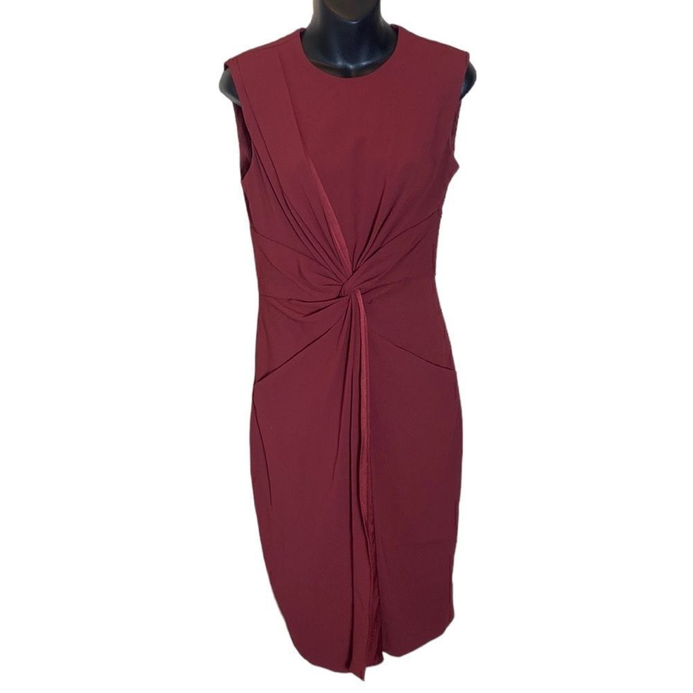 M.M. Lafleur maroon red twist front dress business career wear 4